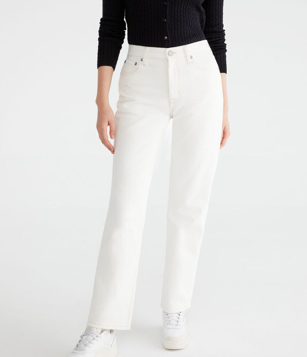 Aeropostale high rise baggy pants jeans coastal relaxed cream white 2 short